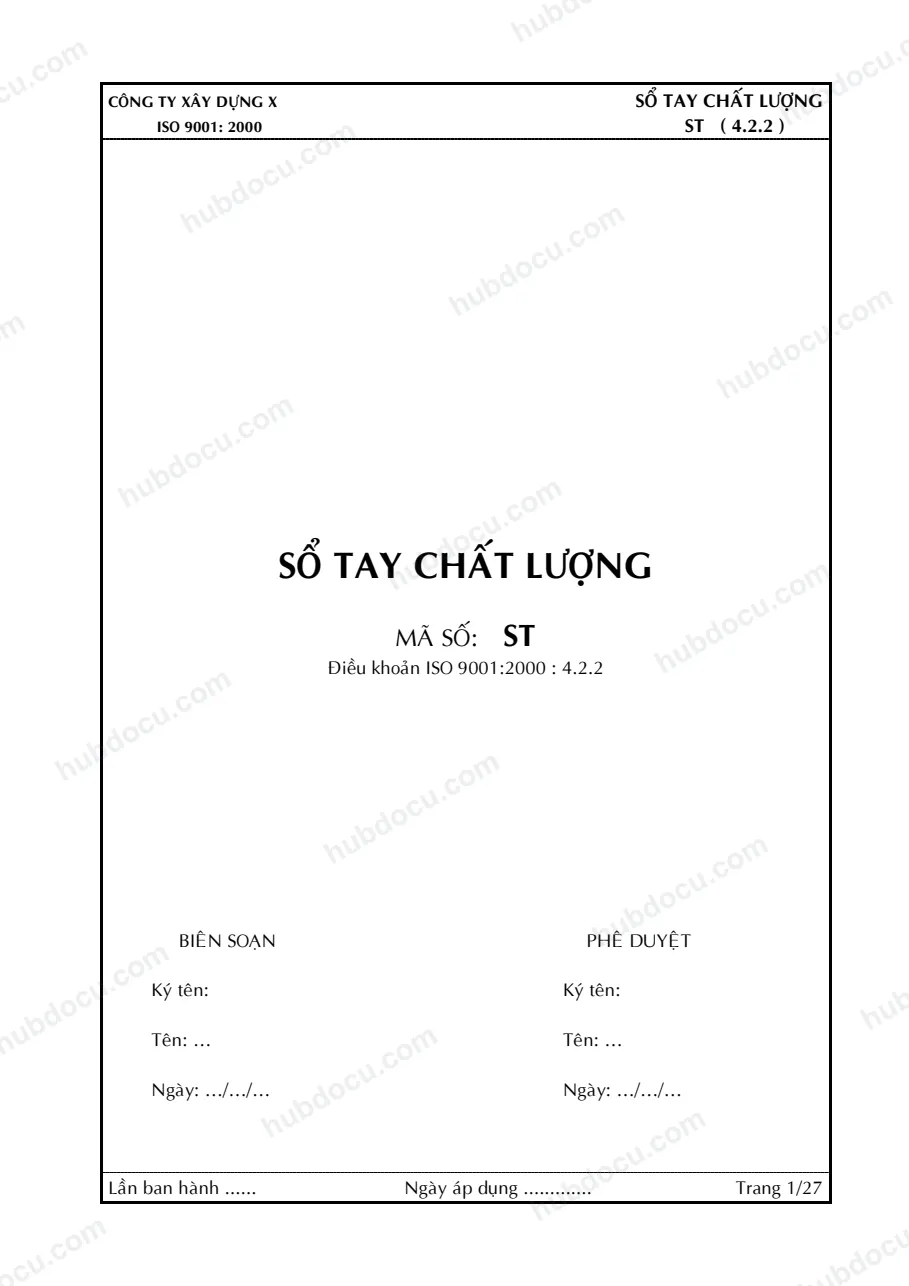 Sổ tay chất lượng Công ty xây dựng