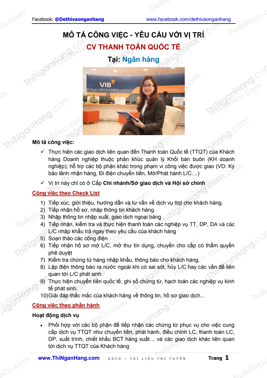 Mô tả công việc và Yêu cầu với CV Thanh toán quốc tế (TTQT)