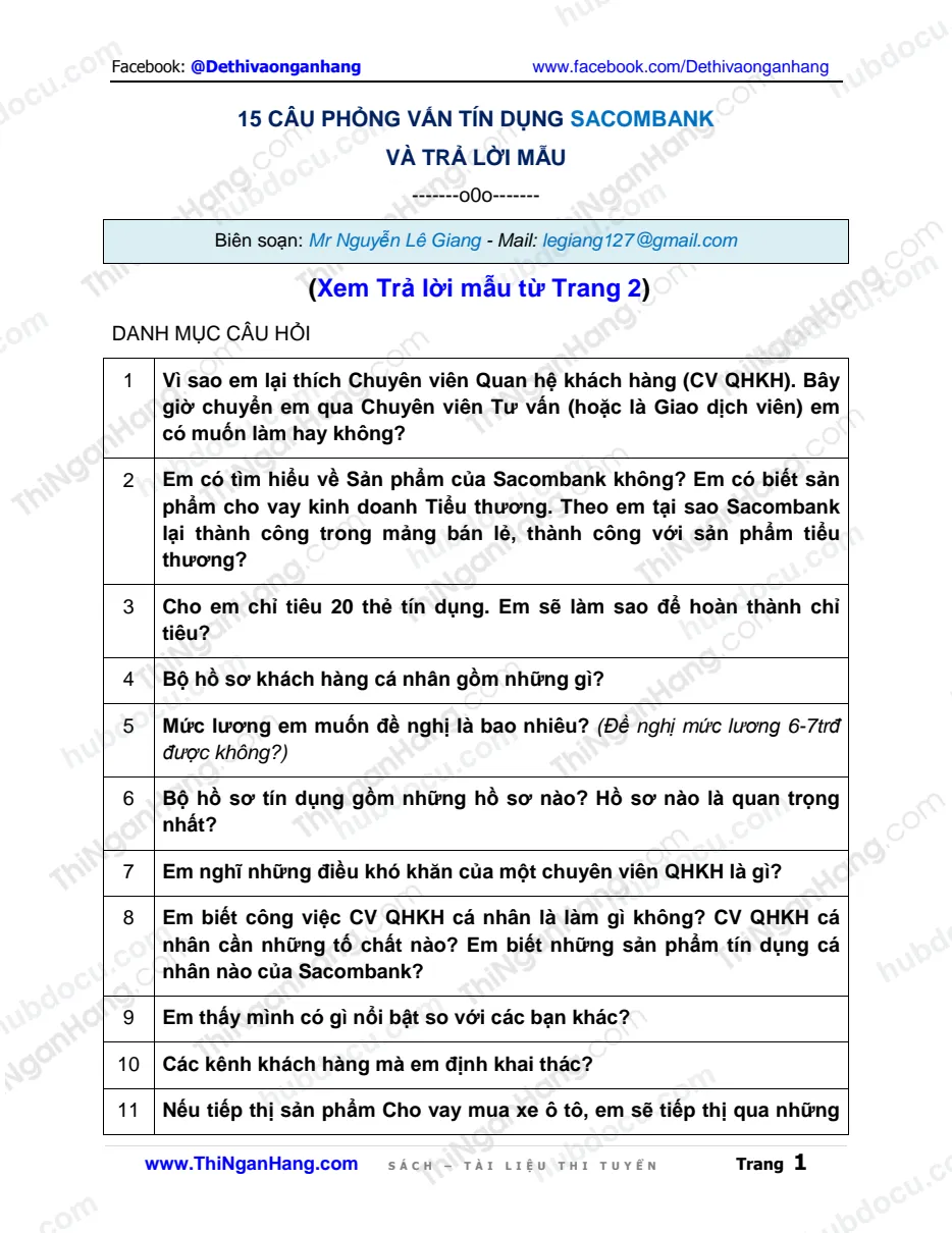 15 câu phỏng vấn Tín dụng Sacombank và Trả lời mẫu