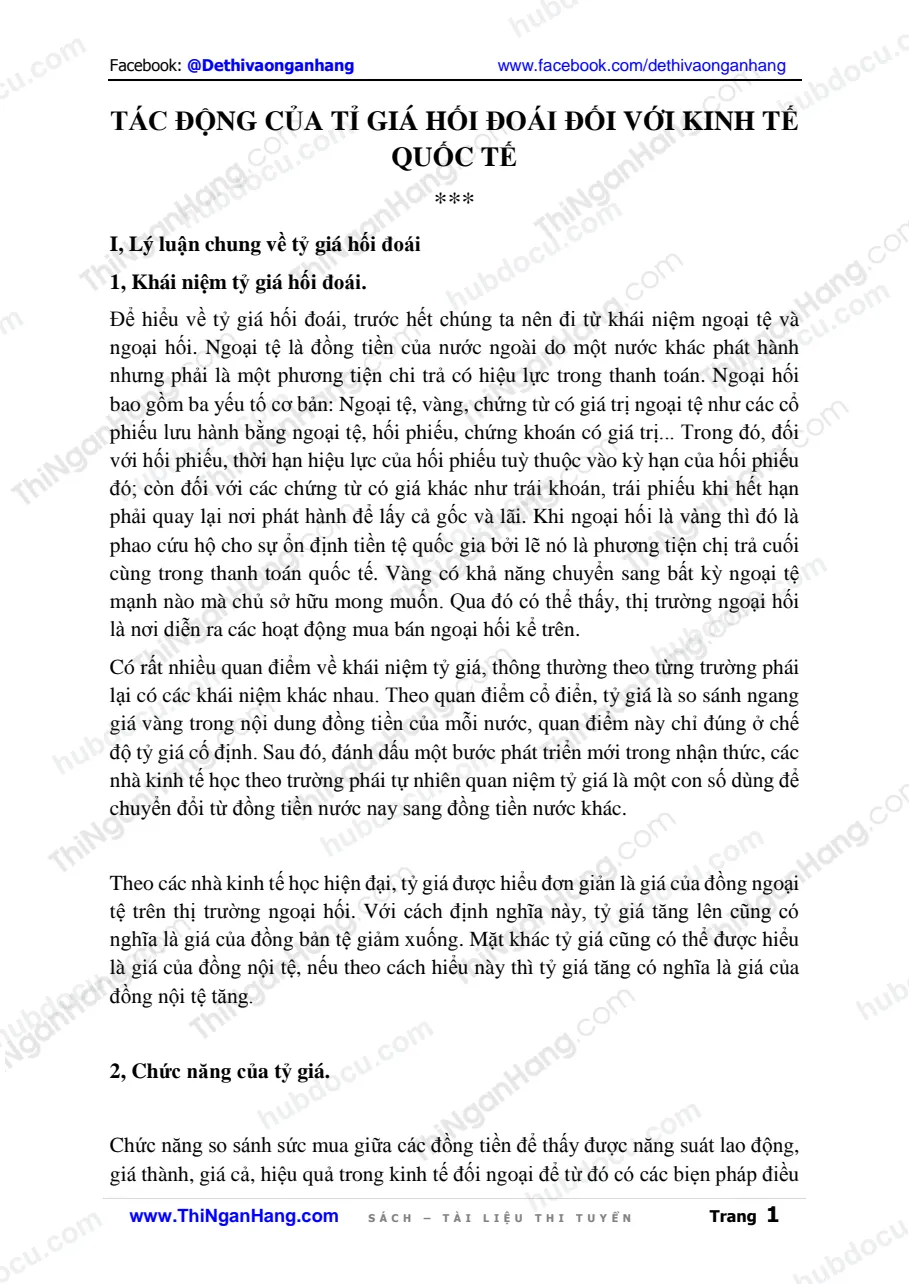 Tác động của tỉ giá hối đoái đối với kinh tế quốc tế