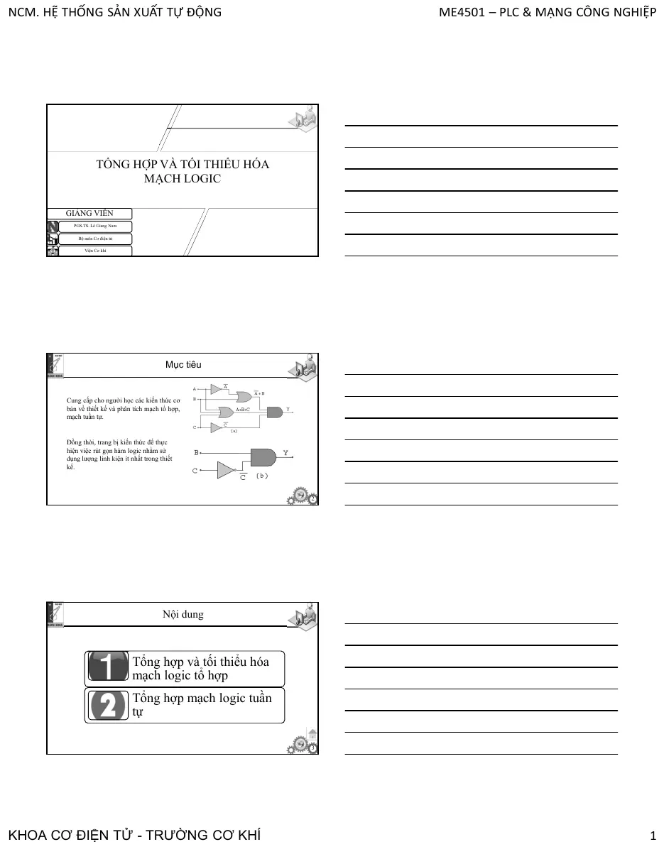 Tổng hợp và tối thiểu hóa mạch logic (Chương 2) - Lê Giang Nam