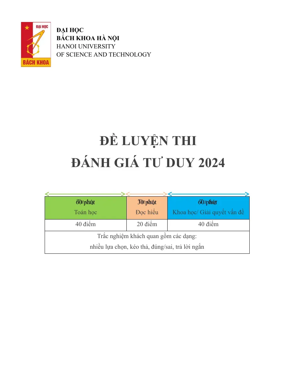 Đề 14 - Đề luyện thi Đánh giá tư duy TSA 2024 (Có đáp án)