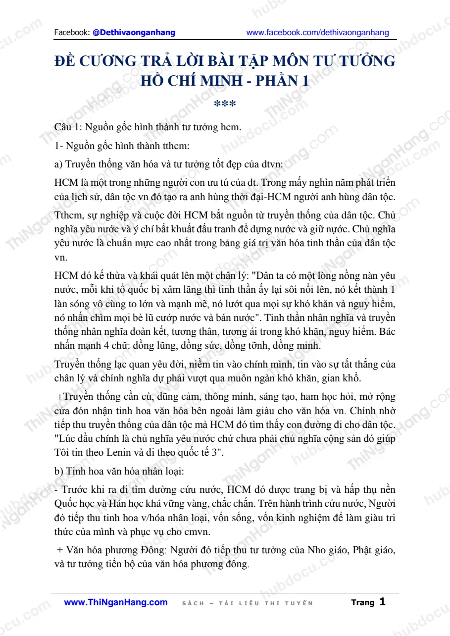 Câu hỏi Tư tưởng Hồ Chí Minh (kèm Trả lời) - Phần 1 (Câu 1-3)