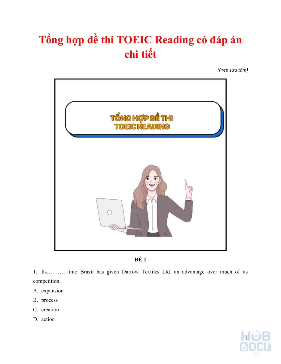 Tổng hợp đề thi Toeic Reading (Có đáp án)