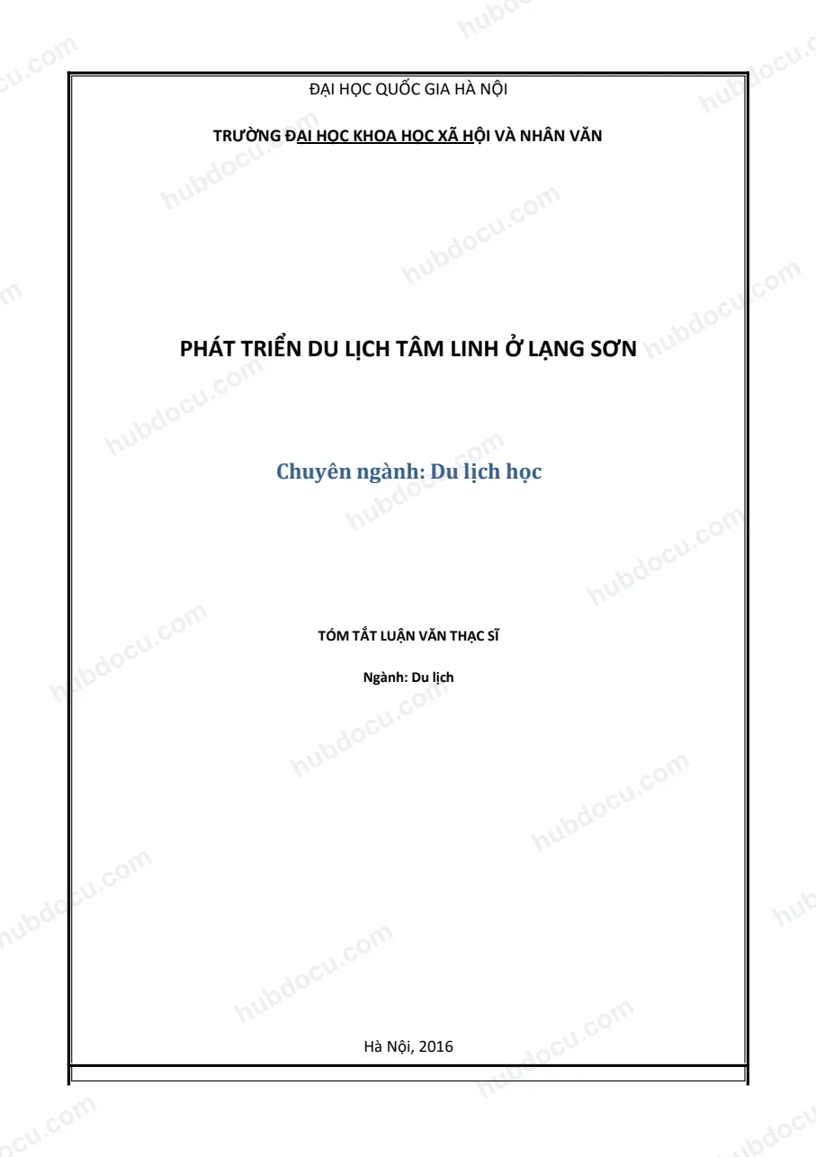 Tóm tắt - luận văn thạc sĩ du lịch về tâm linh ở Lạng Sơn