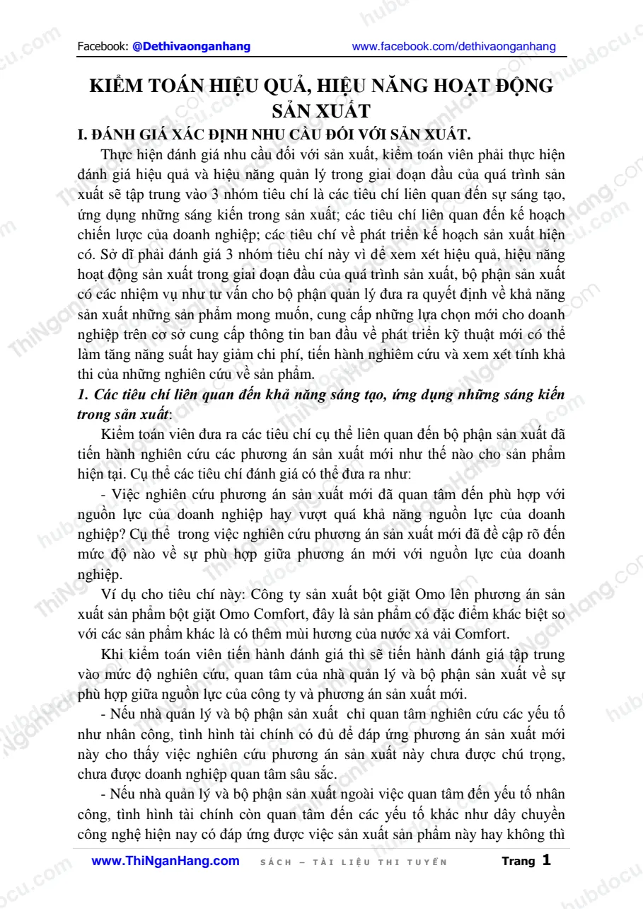Kiểm toán hiệu quả, hiệu năng hoạt động sản xuất