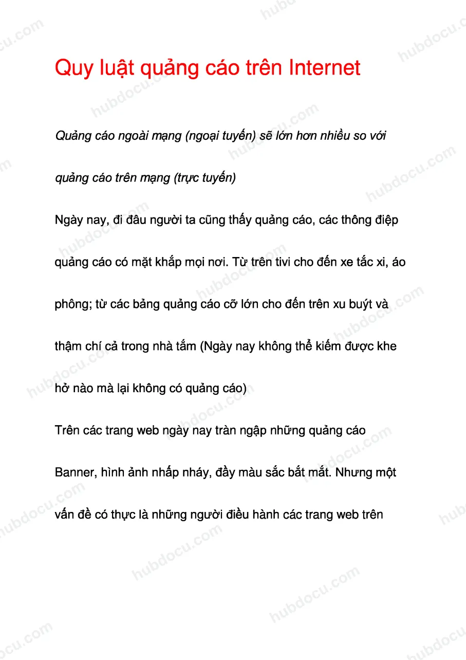 Quy luật quảng cáo trên Internet