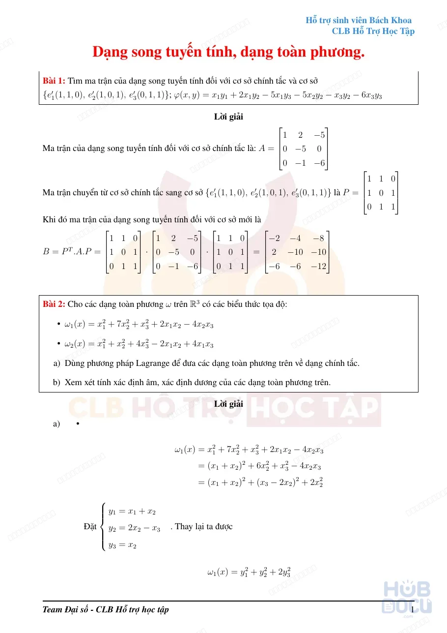 Bài tập Đáp án Đại số - Chương 5 (2024) (CLB HTHT HUST)