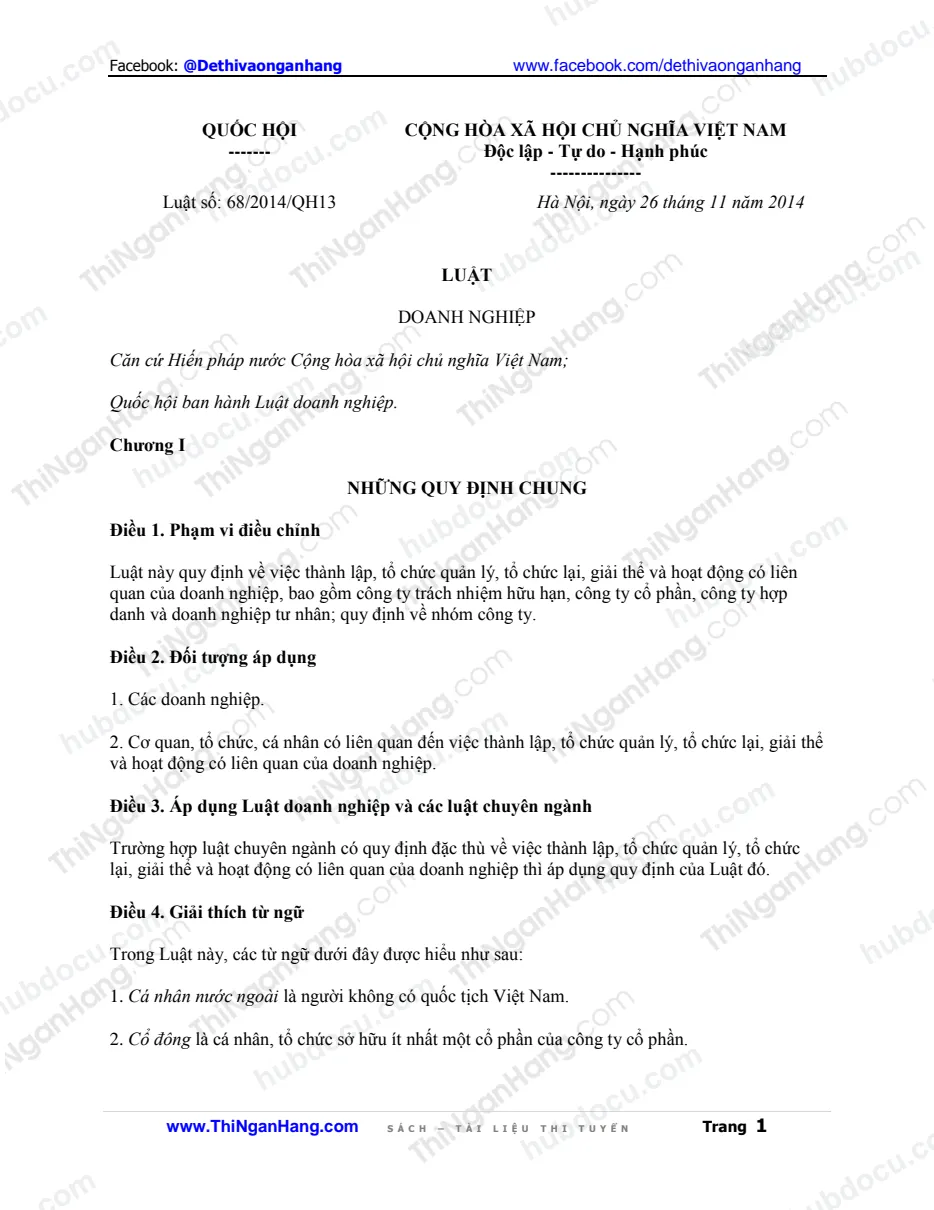 Luật doanh nghiệp 2014 - Luật 68.2014.QH13 ngày 26-11-2014