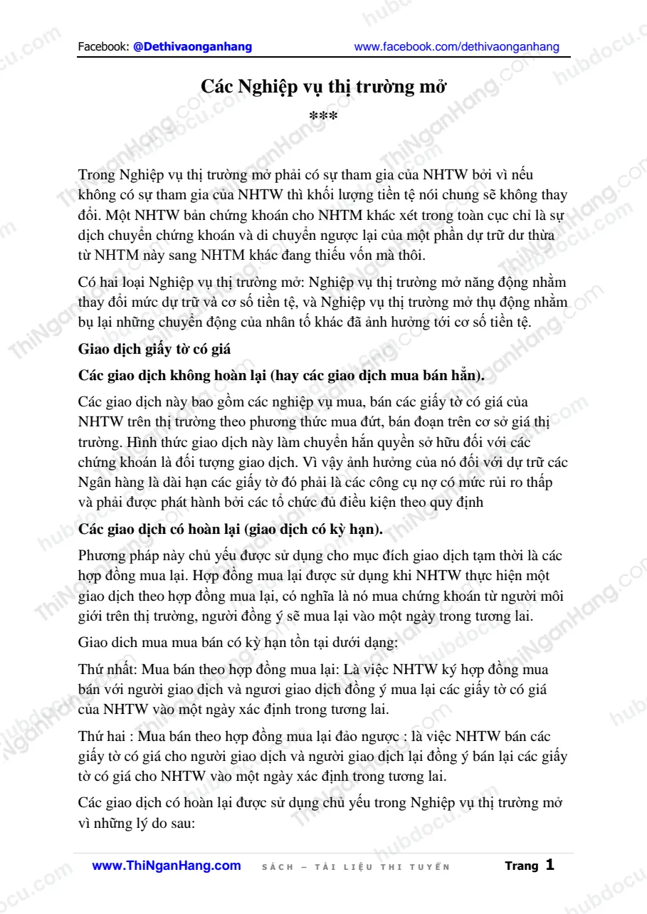 Các Nghiệp vụ thị trường mở