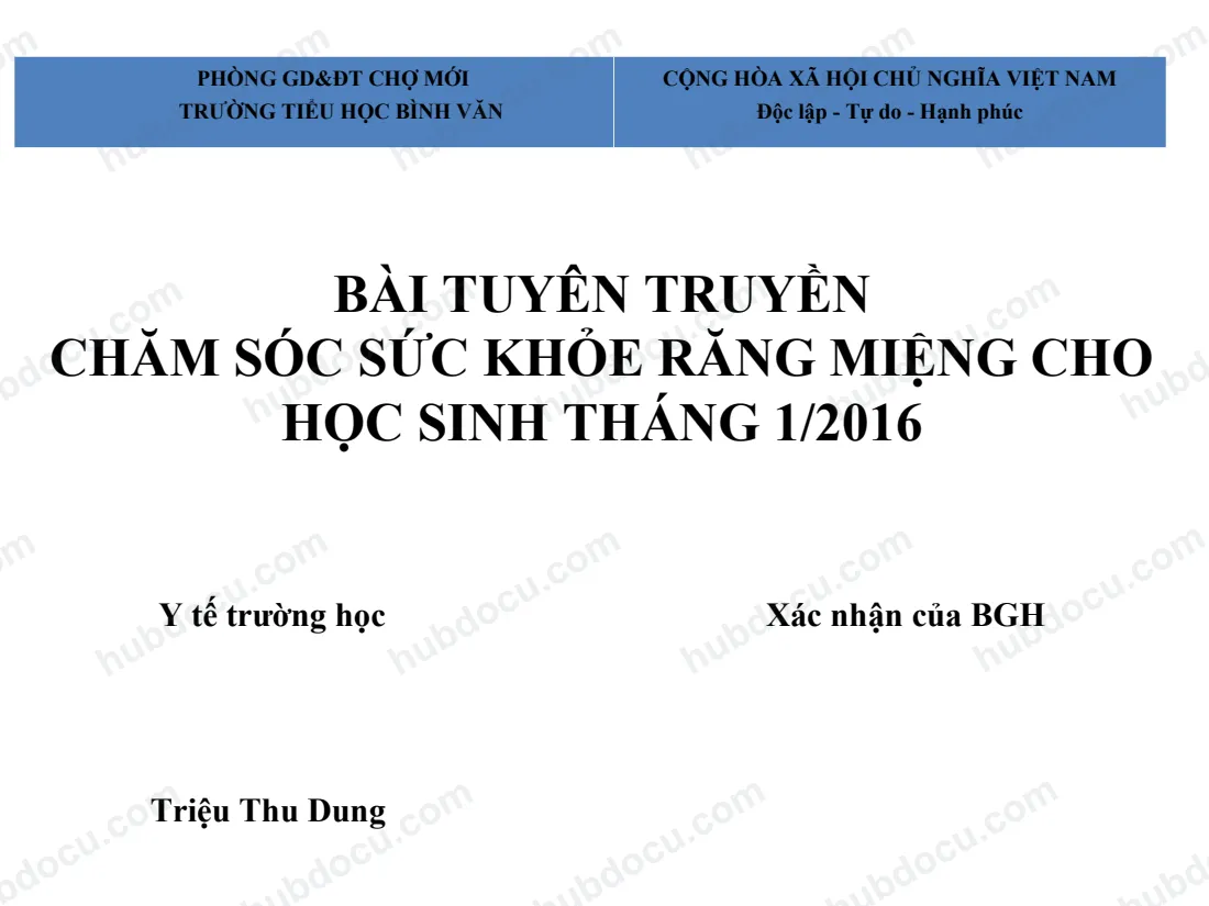 Bài Tuyên Truyền Chăm Sóc Sức Khỏe Răng Miệng Cho Học Sinh