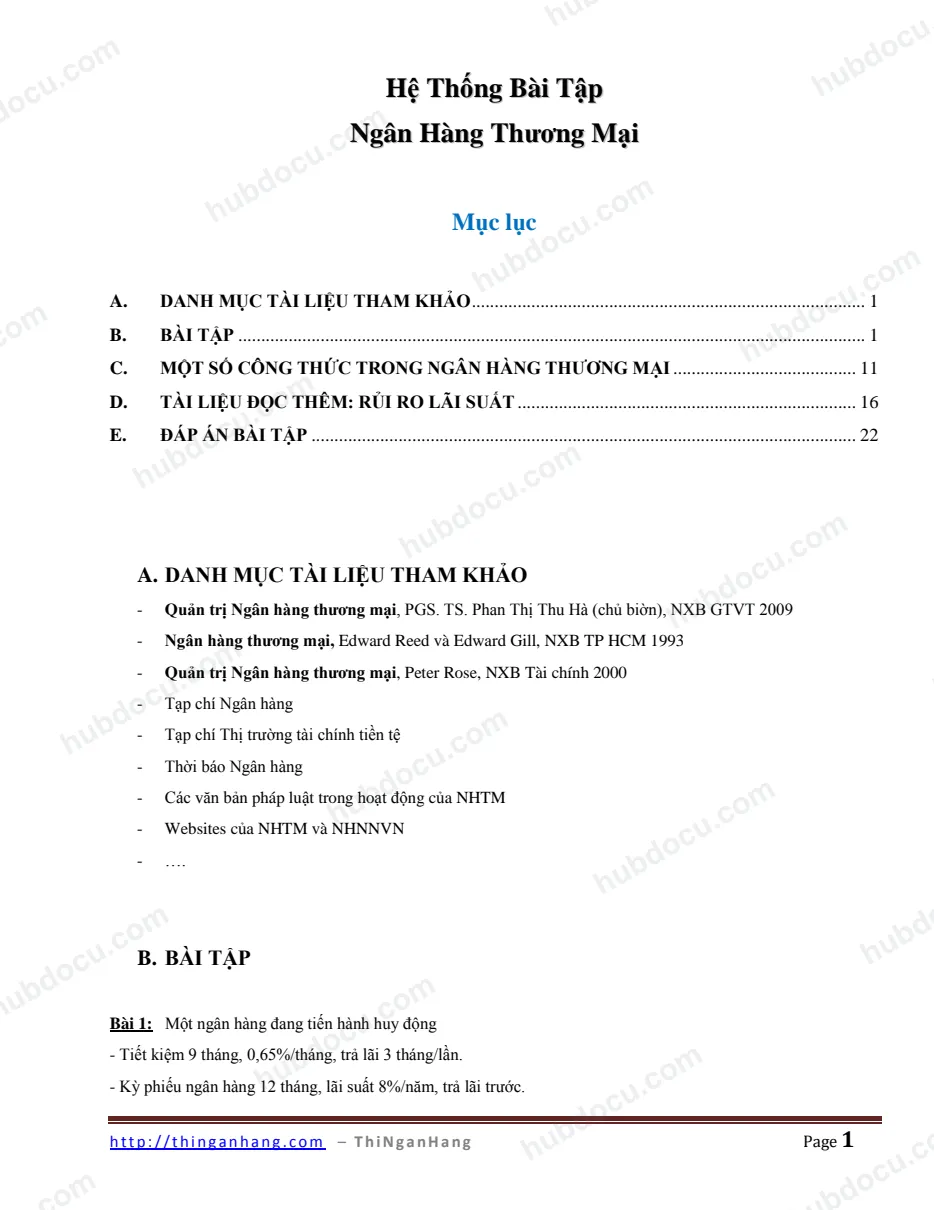 24 dạng bài tập nghiệp vụ NHTM + Đáp án
