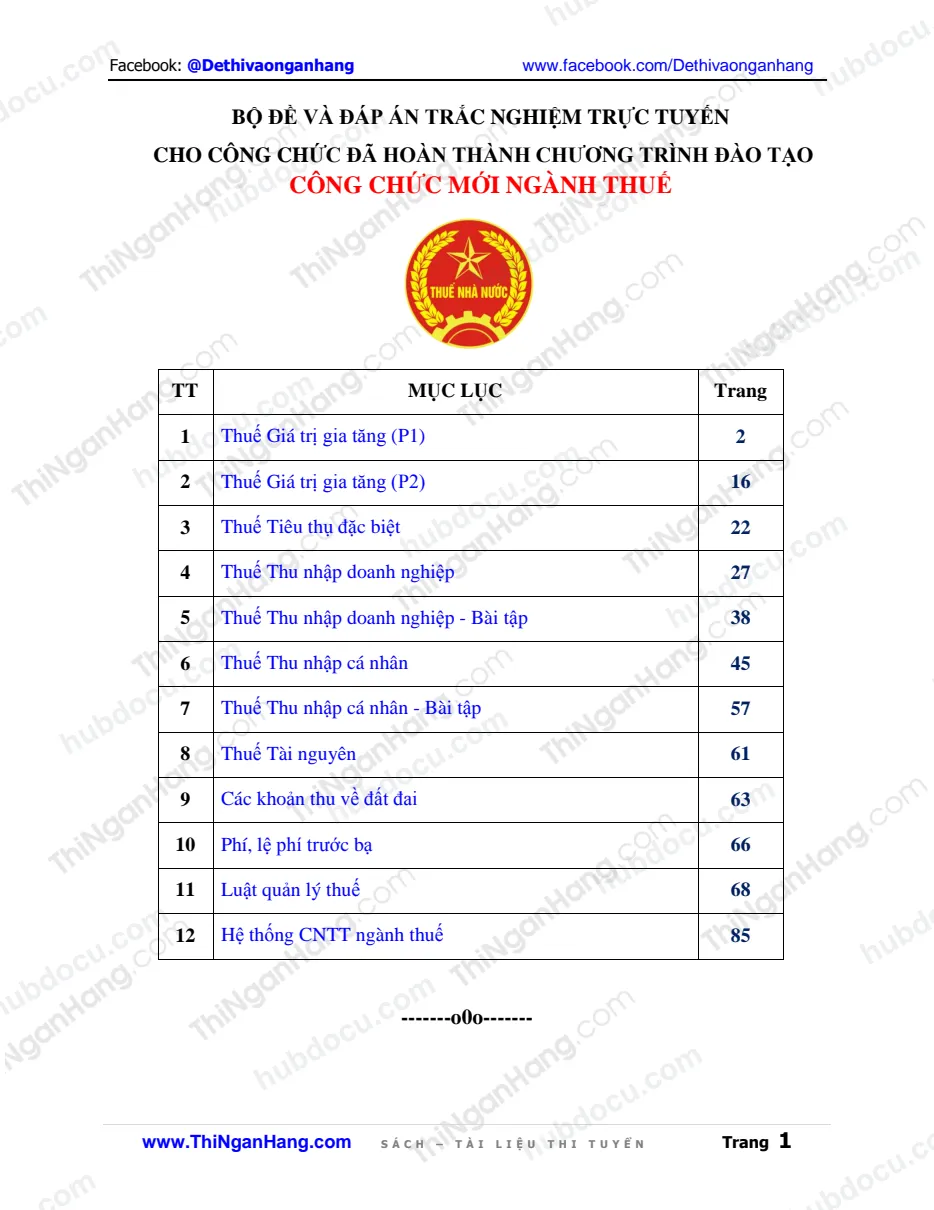 Bộ đề trắc nghiệm Công chức mới ngành thuế (có Đáp án)