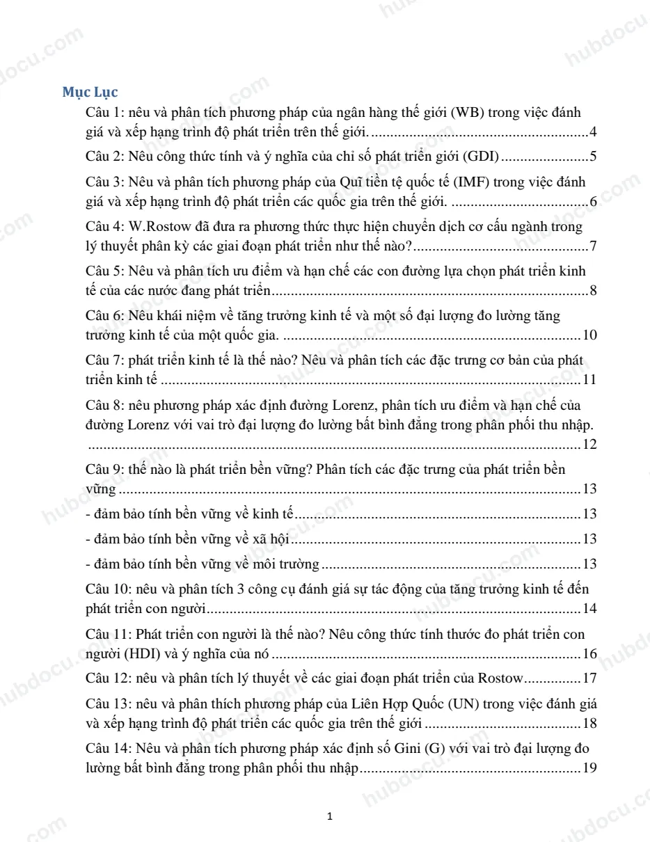 Đề cương Kinh tế phát triển
