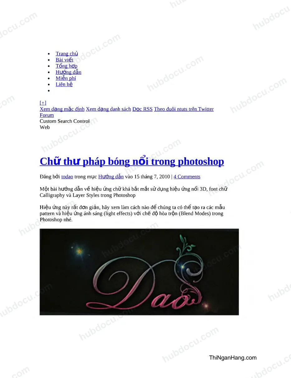 Chữ thư pháp bóng nổi trong photoshop