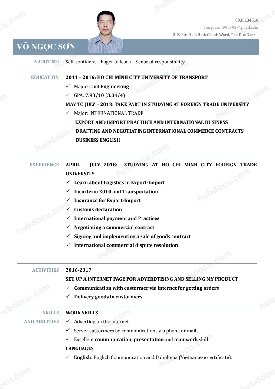 Mẫu CV xin việc làm - Võ Ngọc Sơn