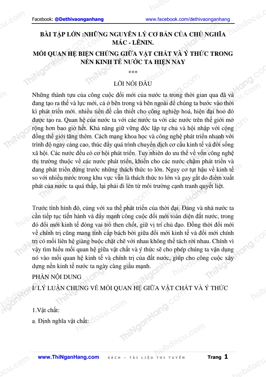Bài tập lớn - Những nguyên lý cơ bản của chủ nghĩa Mác - Lênin.