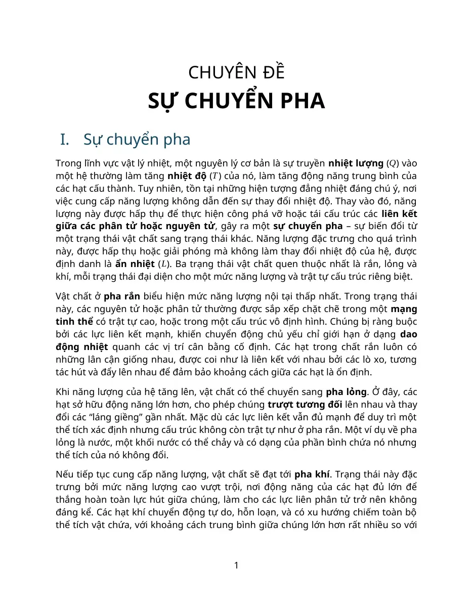 Chuyên đề môn Vật lý - Sự chuyển pha
