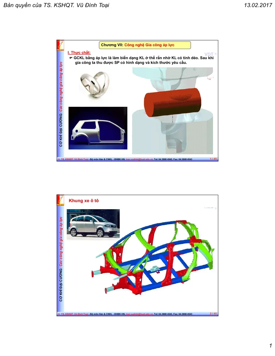 CƠ KHÍ ĐẠI CƯƠNG: Các công nghệ gia công áp lực (Chương VII) - Vũ Đình Toại