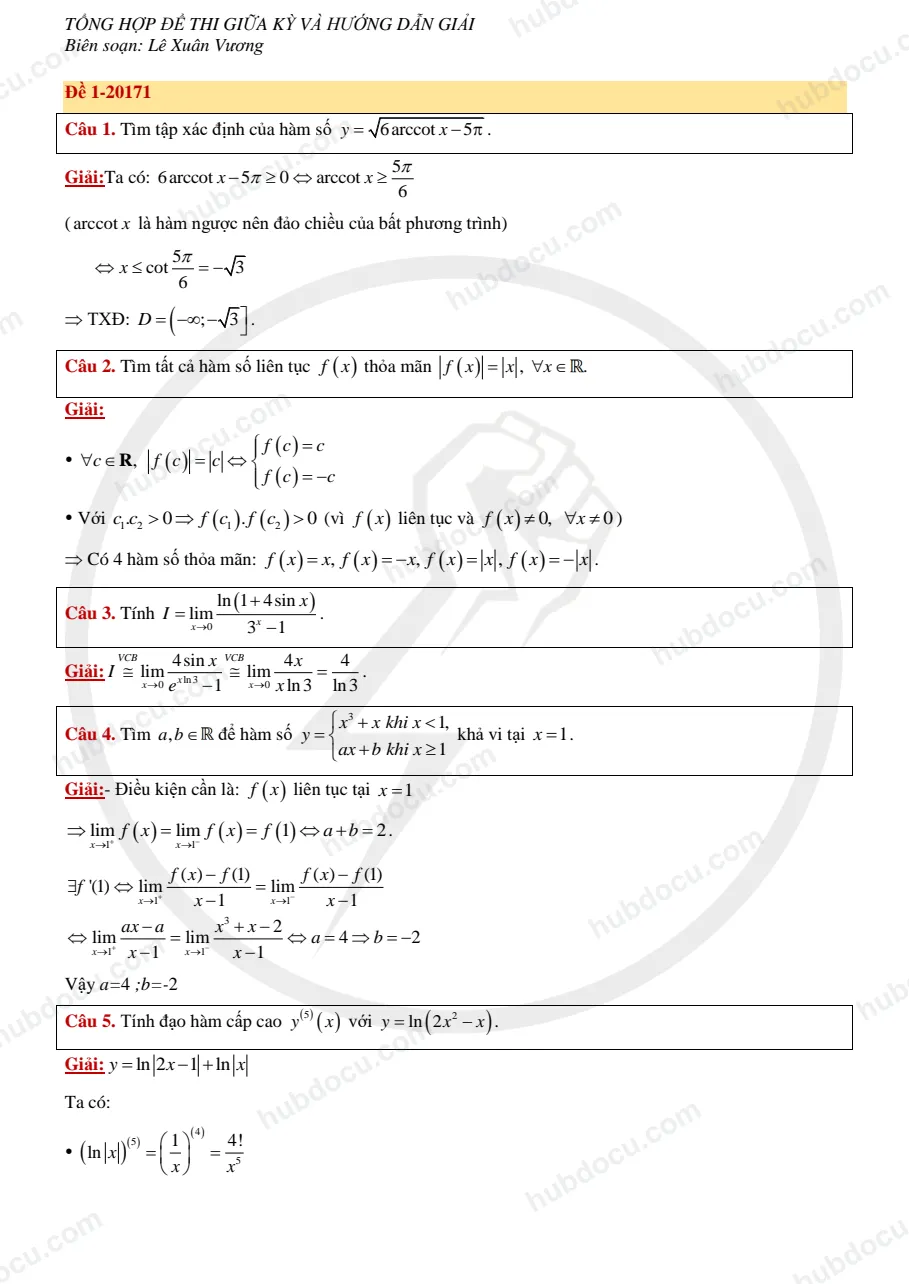 Đề thi Toán cao cấp - HUST (có đáp án)