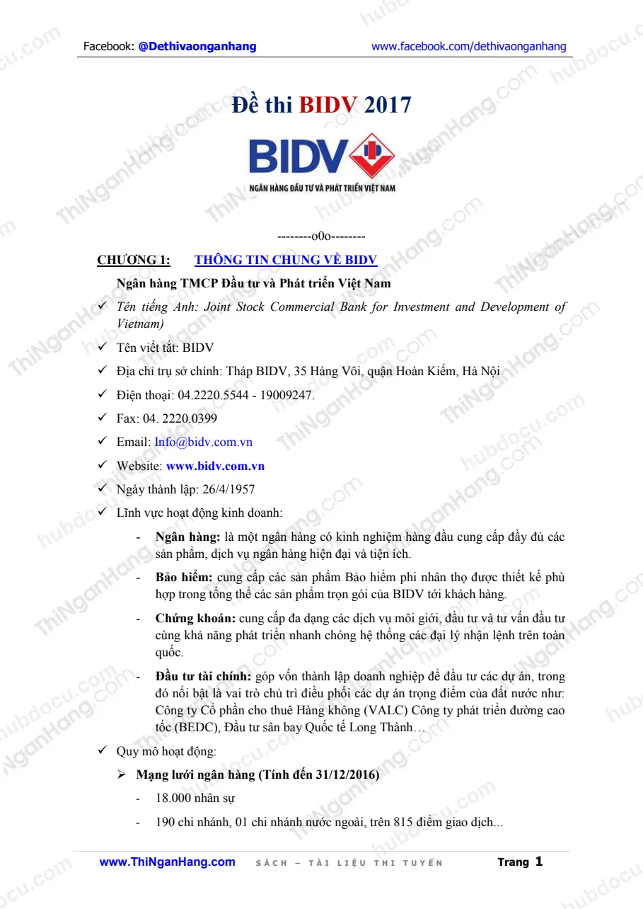 Đề thi BIDV 2017 (Ngân hàng Đầu tư phát triển Việt Nam)