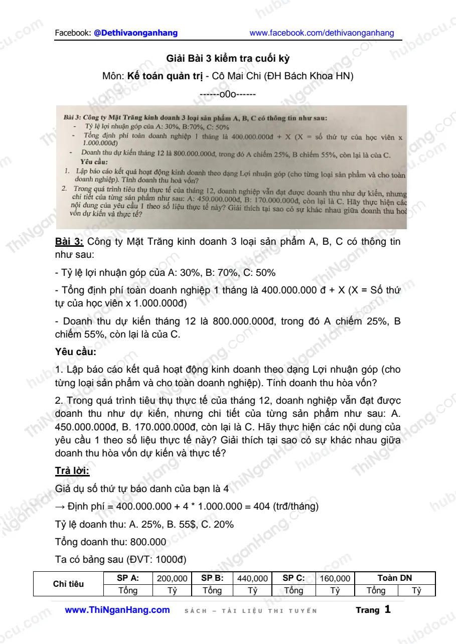 Giải Bài 3. Tính lợi nhuận góp - Kế toán quản trị - Cô Mai Chi (ĐH Bách Khoa HN)