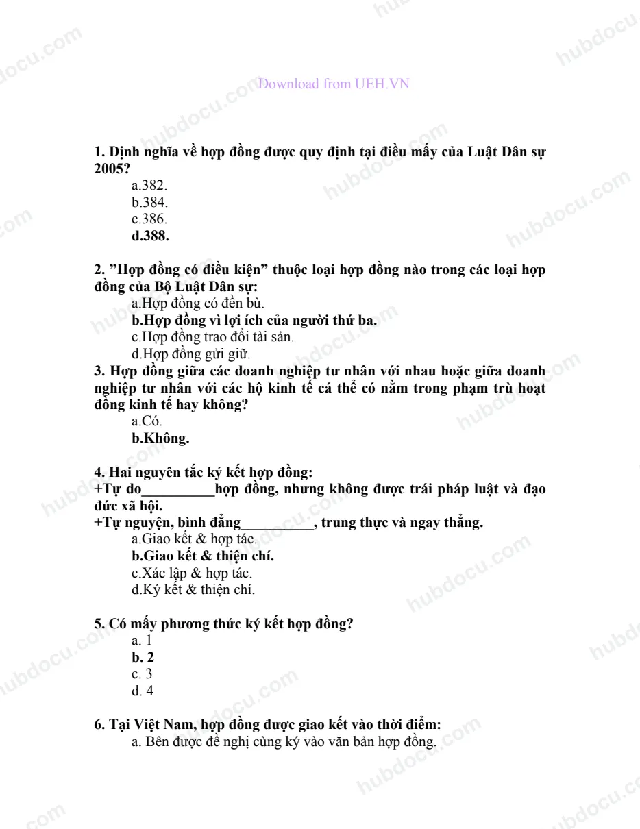 Trắc nghiệm Luật dân sự 2005