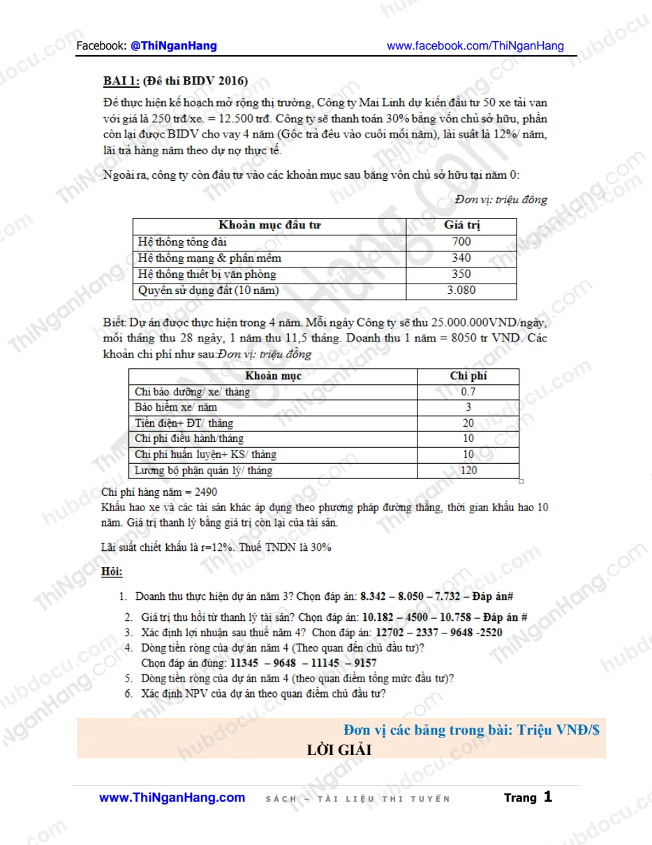 Giải bài tập NPV Taxi Mai Linh theo 2 phương pháp TIP và EPV (Có file Excel mẫu)
