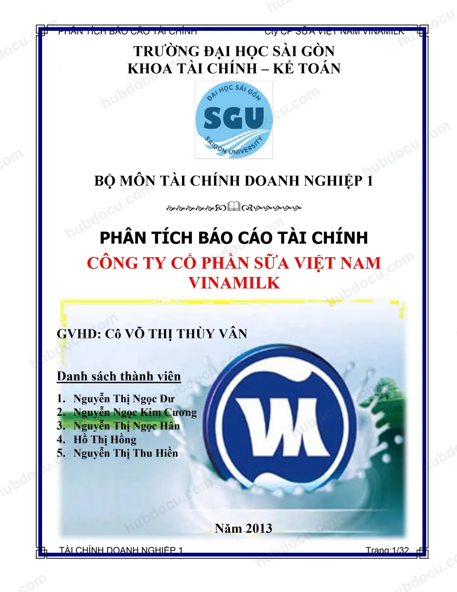 Phân tích khái quát tình hình tài chính của tổng công ty sữa Việt Nam Vinamilk