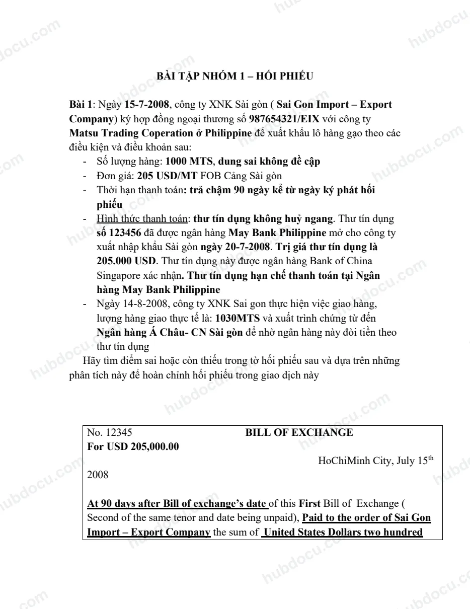 Bài tập nhóm - Hối phiếu