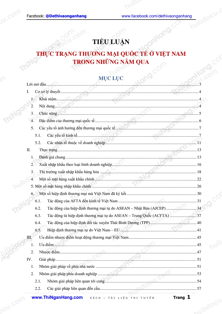 Tiểu luận - Thực trạng Thương mại quốc tế Việt Nam