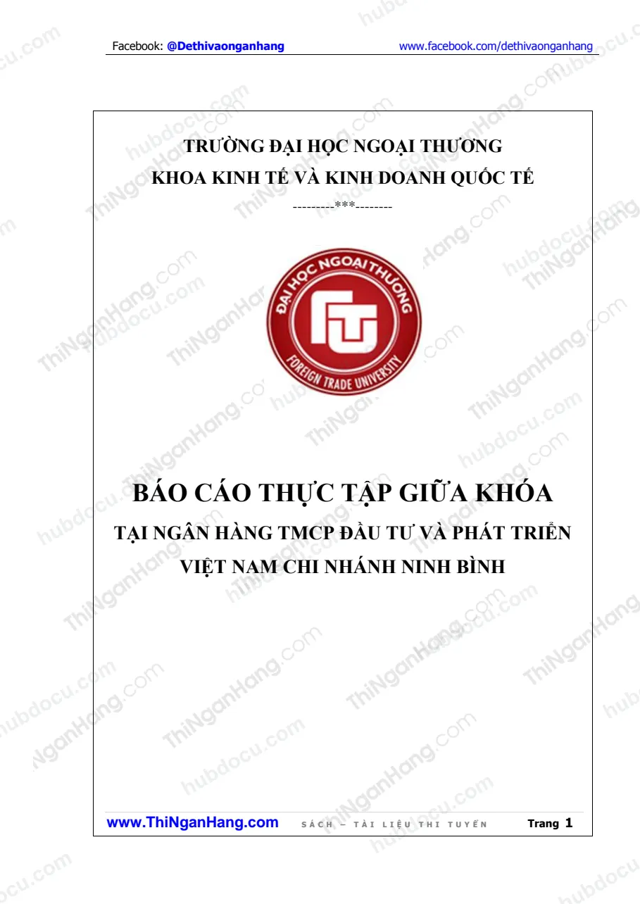Báo cáo thực tập tại Ngân hàng TMCP Đầu tư và Phát triển Việt Nam (BIDV) CN Ninh Bình
