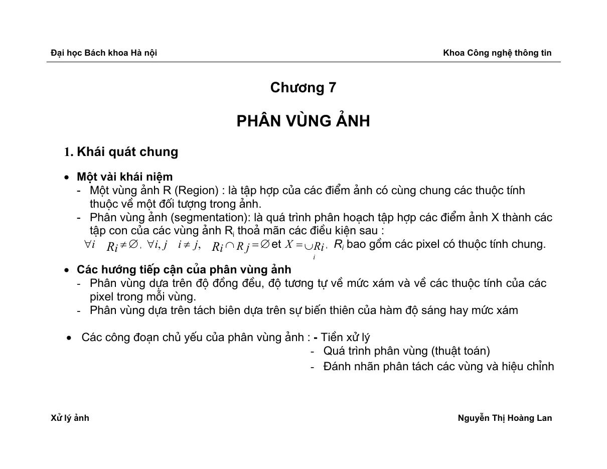 Phân vùng ảnh (Chương 7) - Nguyễn Thị Hoàng Lan