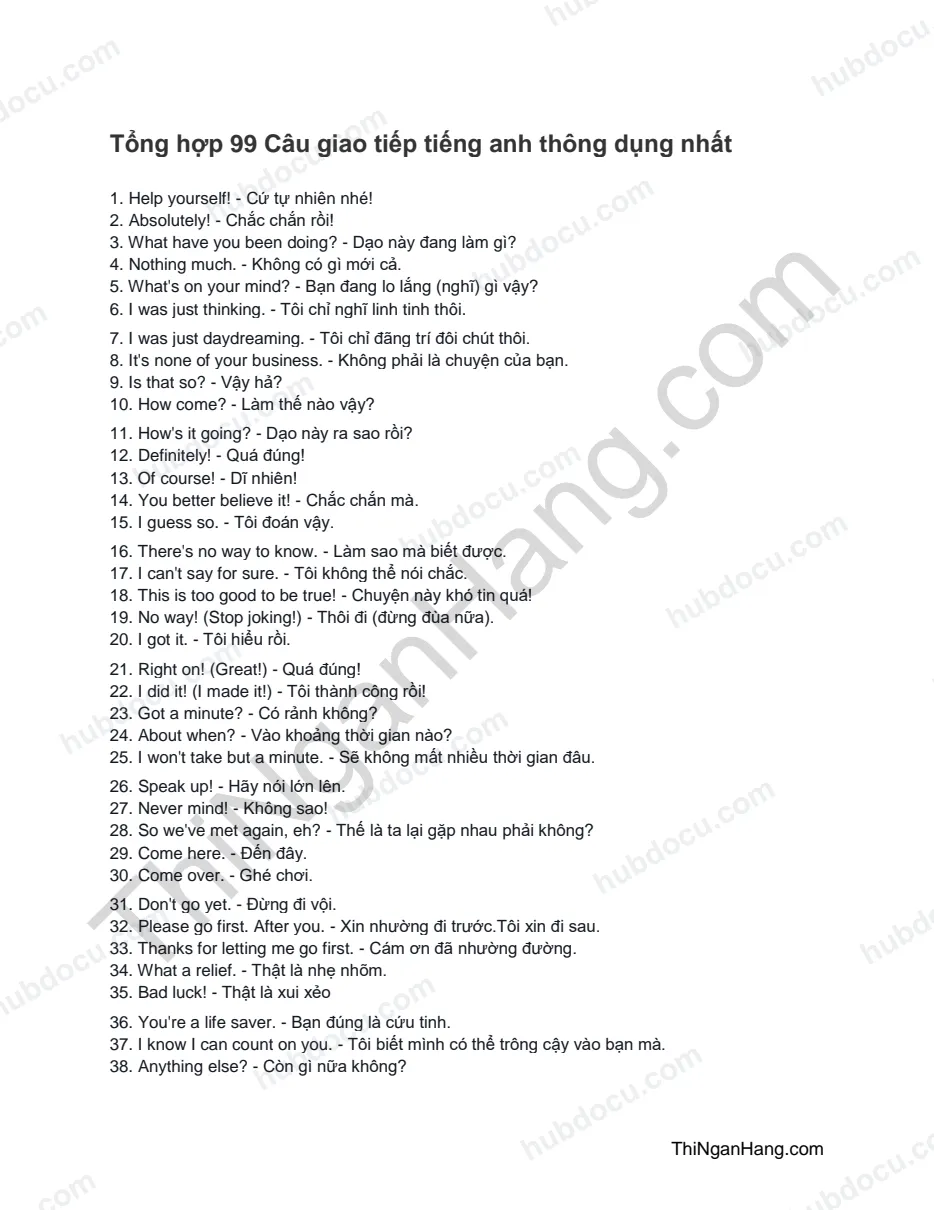 99 câu giao tiếp tiếng anh thông dụng