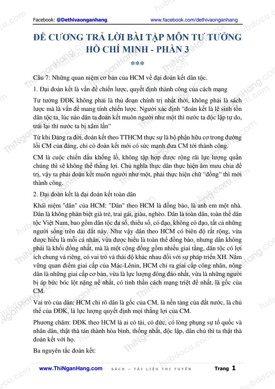 Câu hỏi Tư tưởng Hồ Chí Minh (kèm Trả lời) - Phần 3 (Câu 7-9)