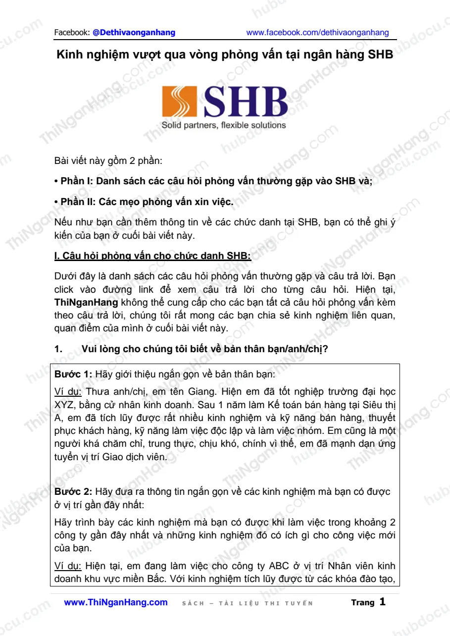 Kinh nghiệm phỏng vấn vào SHB
