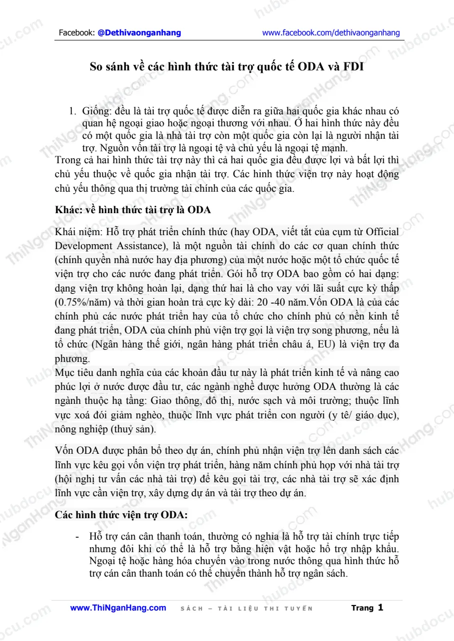 So sánh về các hình thức tài trợ quốc tế ODA và FDI