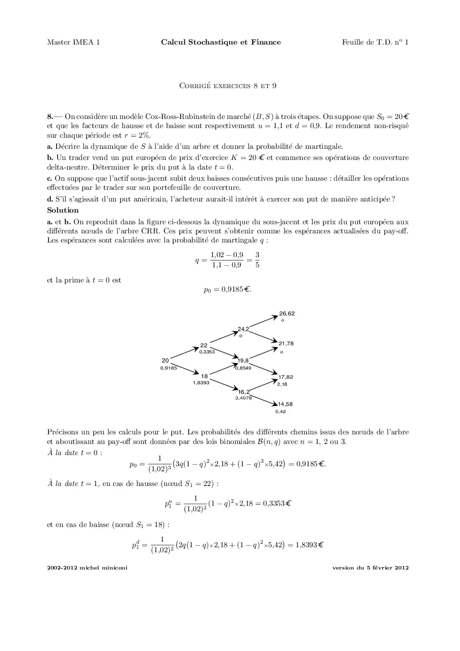 Bài tập môn học Calcul Stochastique et Finance (Tiếng Anh)