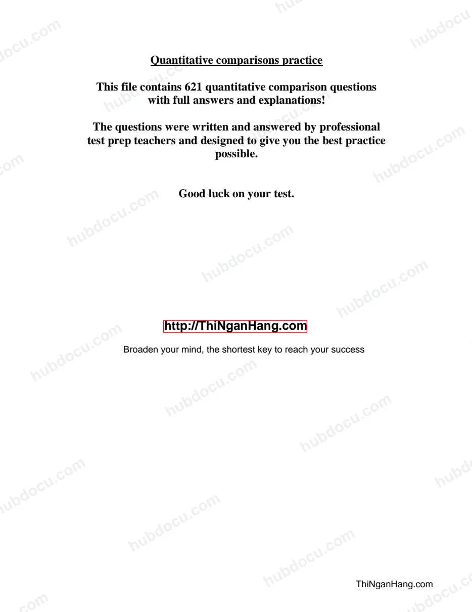 GMAT Quantitative Comparisons Test (621 bài GMAT Tính Toán kèm Đáp án và Giải thích)