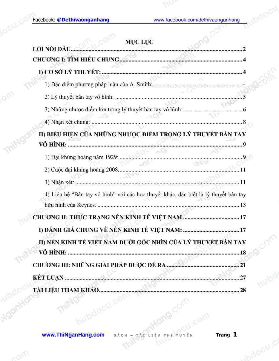 Tiểu luận - Phân tích Lý thuyết bàn tay vô hình của A.Smith và những bài học cho Việt Nam