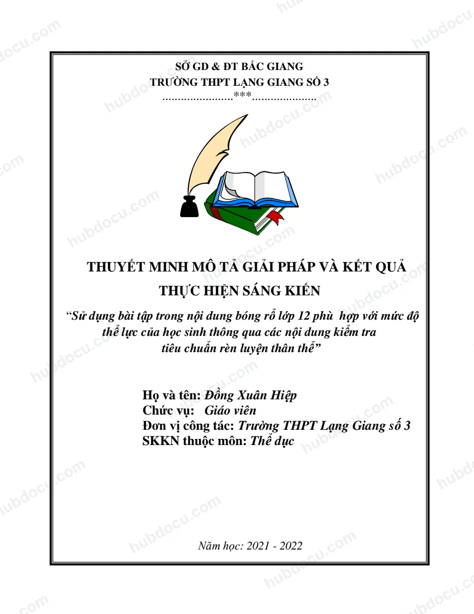 Báo cáo sáng kiến Sử dụng bài tập trong nội dung bóng rổ lớp 12