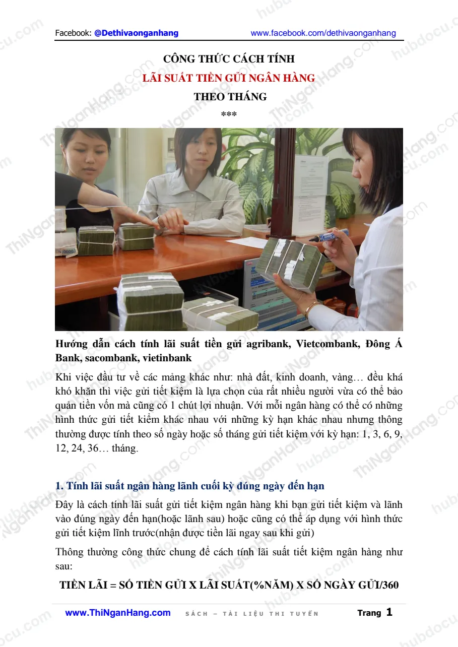 Công thức cách tính lãi suất tiền gửi ngân hàng theo tháng