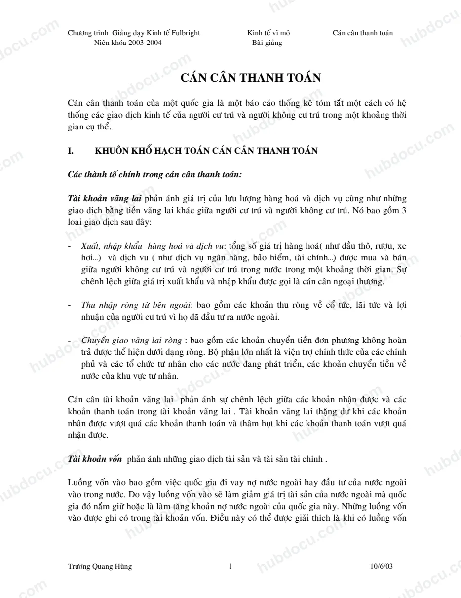 Cán cân thanh toán (Chương trình giảng dạy kinh tế Fullbright)