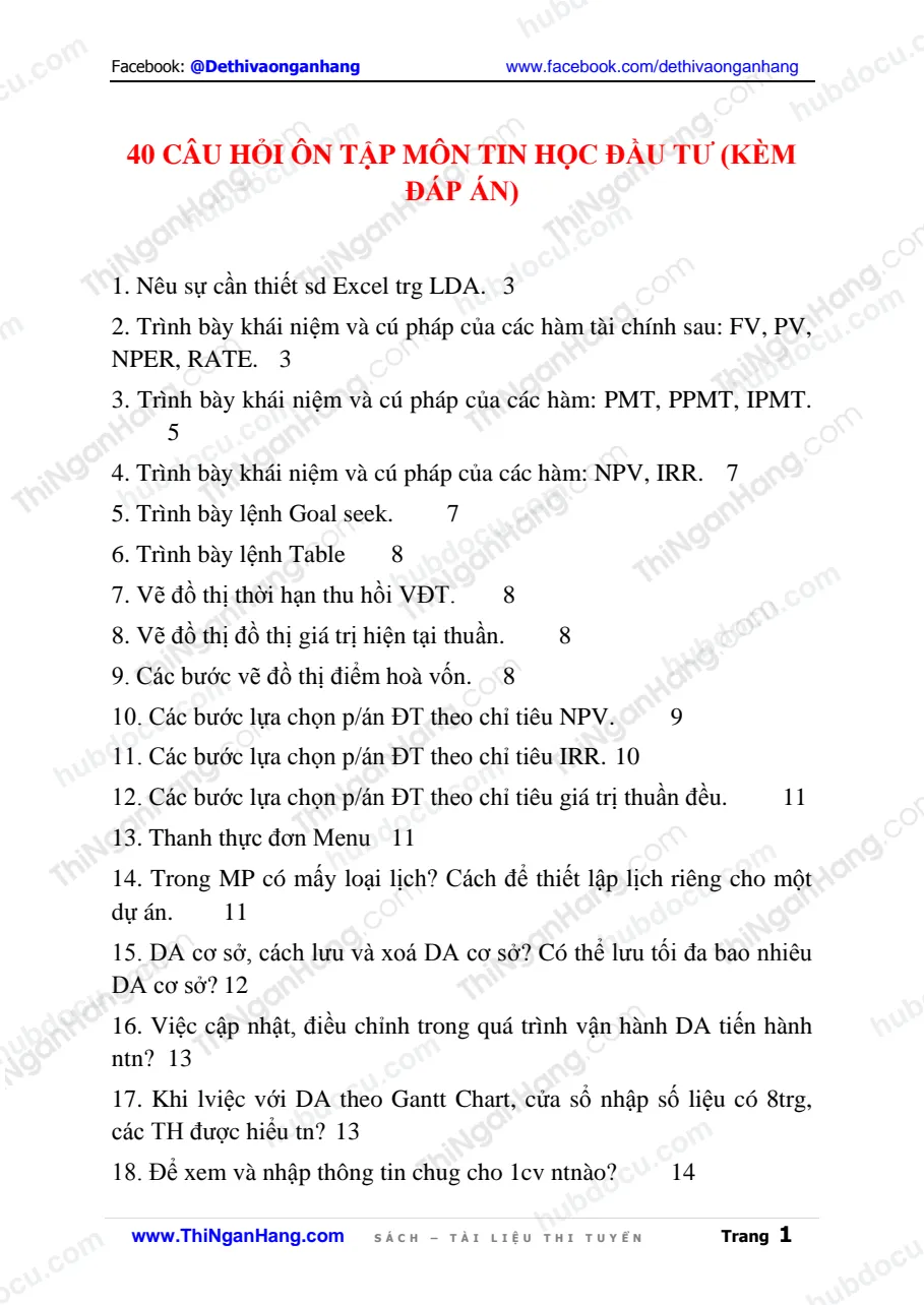 40 câu hỏi ôn tập môn tin học đầu tư (có Đáp án)