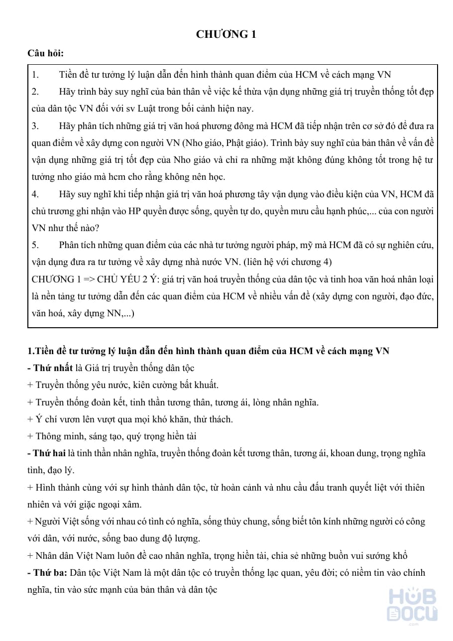 Ôn tập môn Tư tưởng Hồ Chí Minh