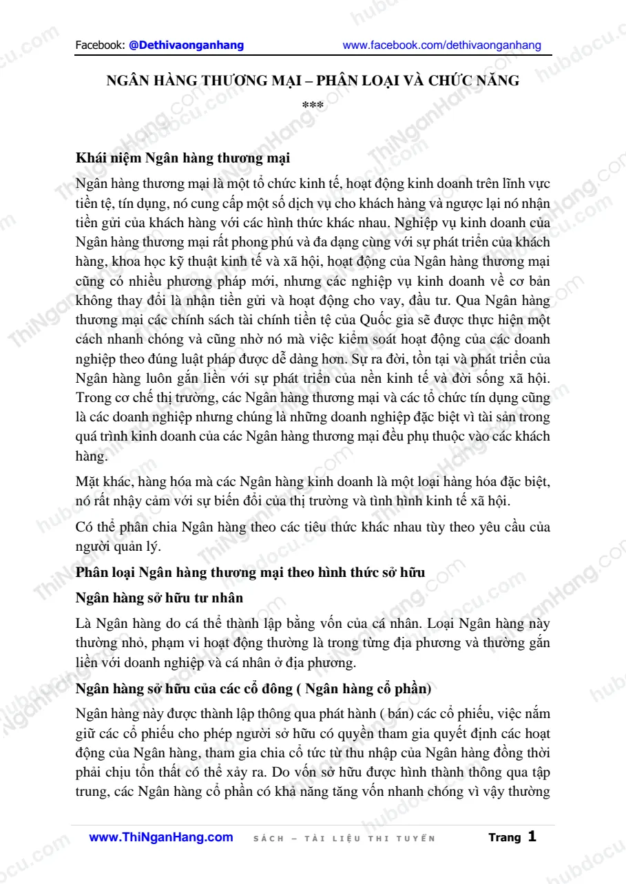 Phân loại và Chức năng của Ngân hàng thương mại