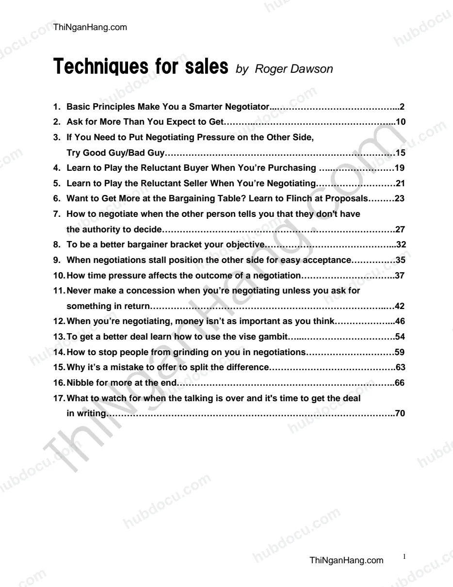 Techniques for Sales (Kỹ thuật bán hàng) - Roger Dawson
