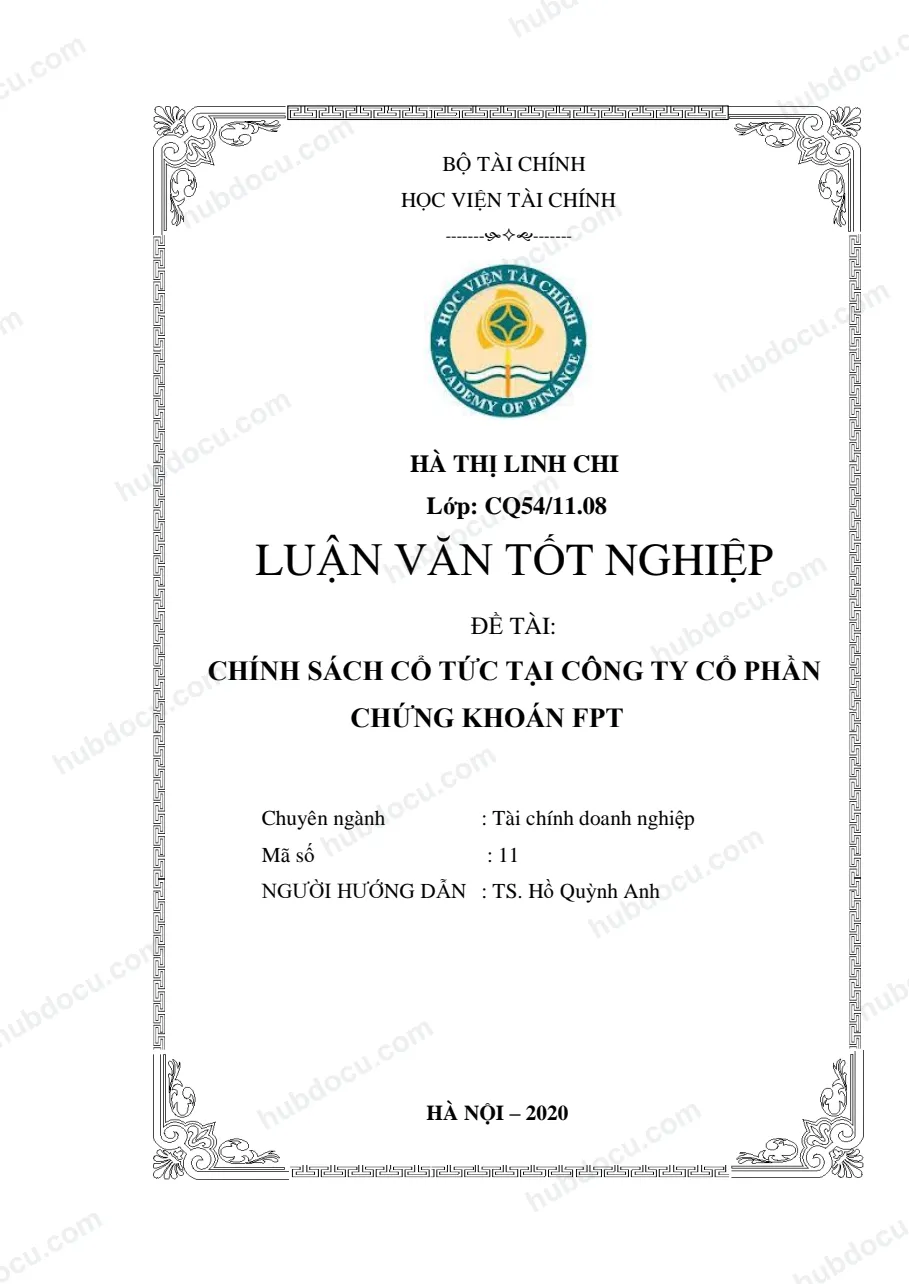 Luận văn tốt nghiệp - Chính sách cổ tức tại Công ty cổ phần Chứng khoán FPT