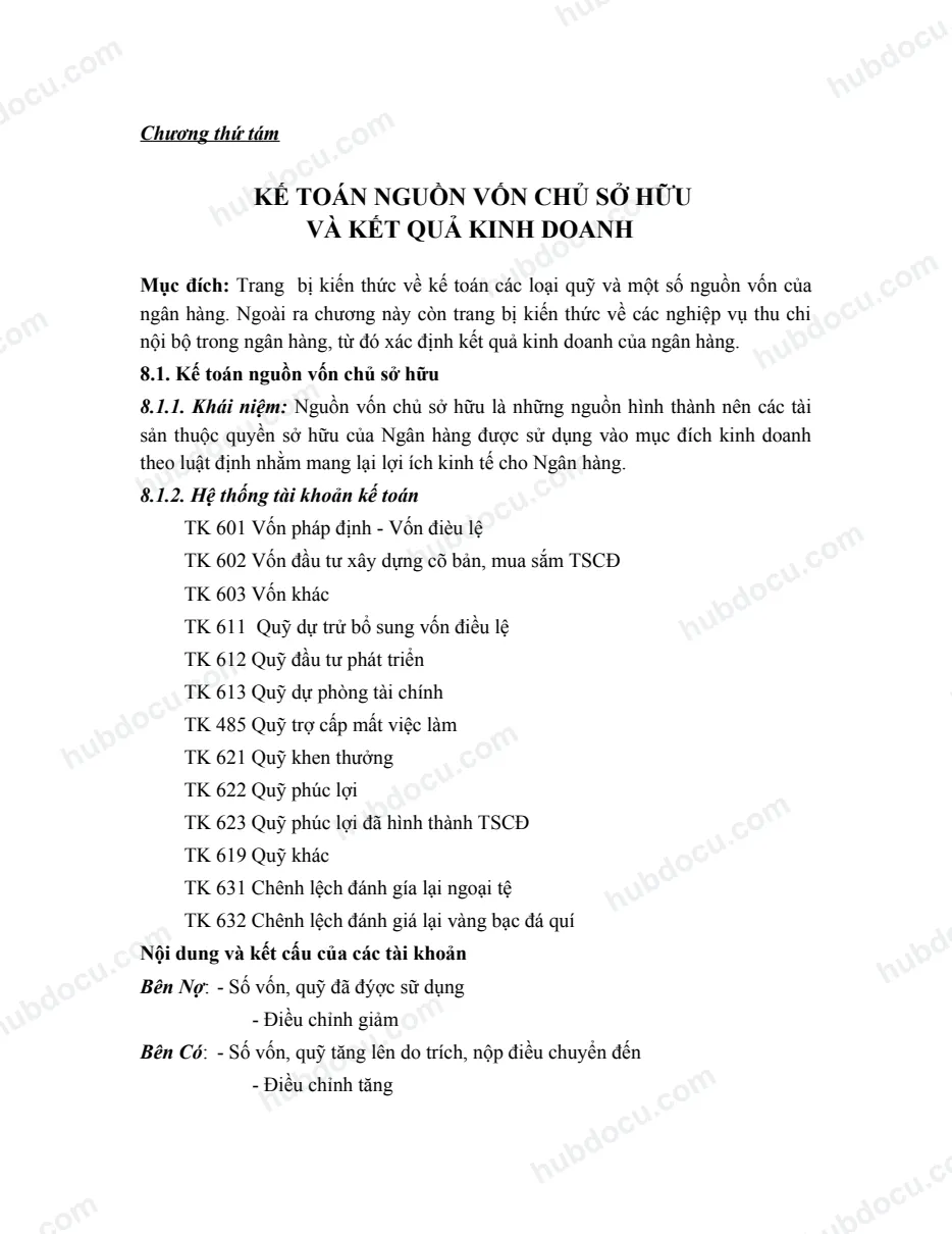 Giáo trình Kế toán ngân hàng - C8. Kế toán nguồn vốn CSH và KQKD