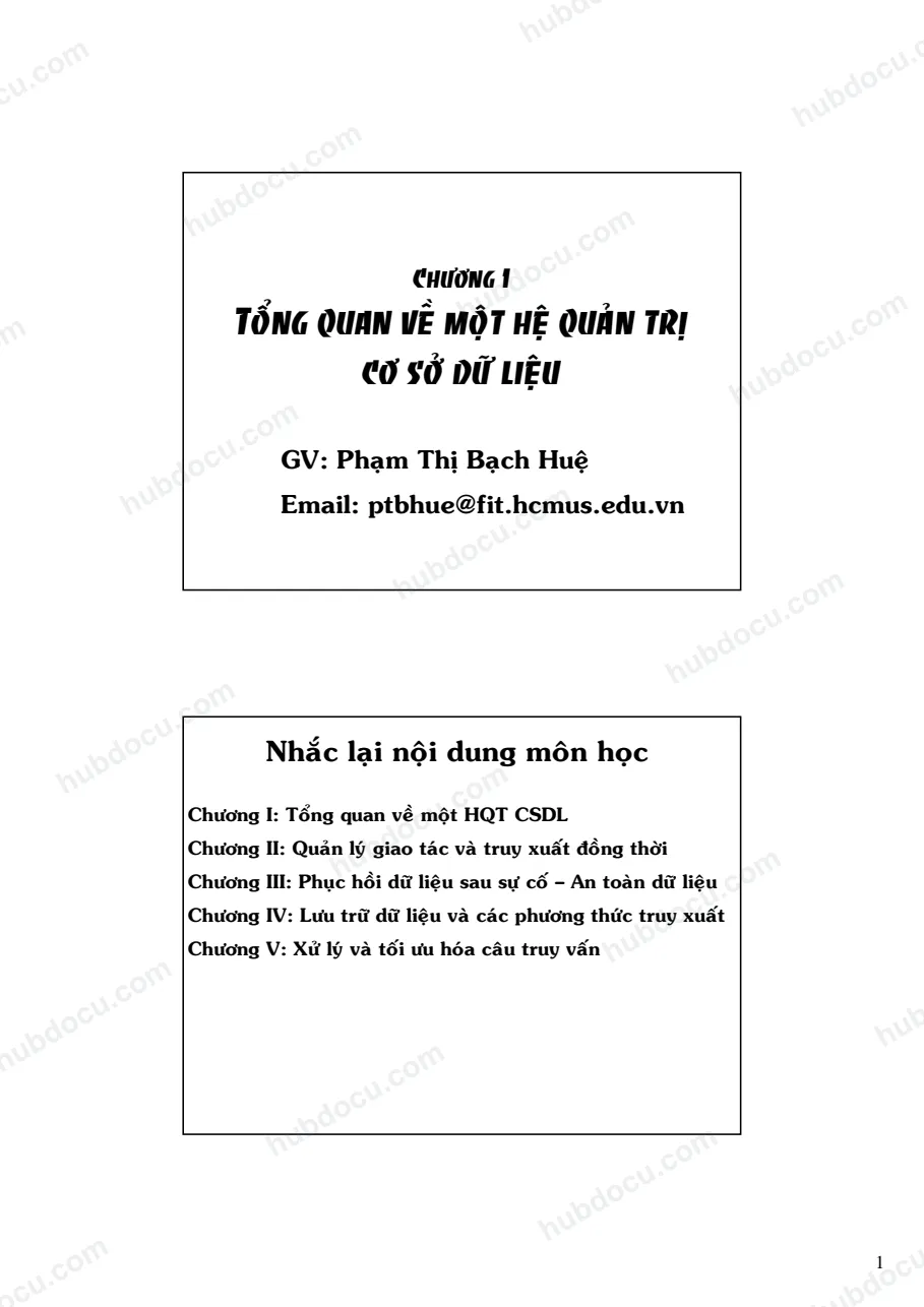 Chương 1. Tổng quan về hệ quản trị CSDL